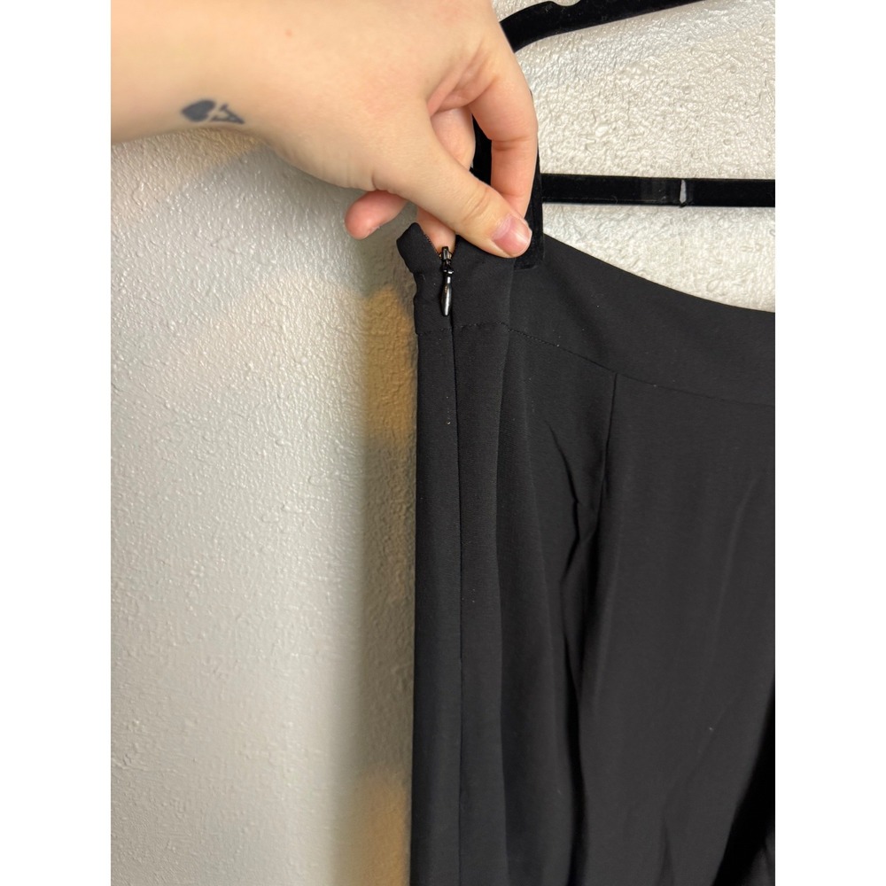 Eileen Fisher 100% Silk Wide Leg Pants Large Black Pull On Silk Georgette Crepe - Picture 5 of 7